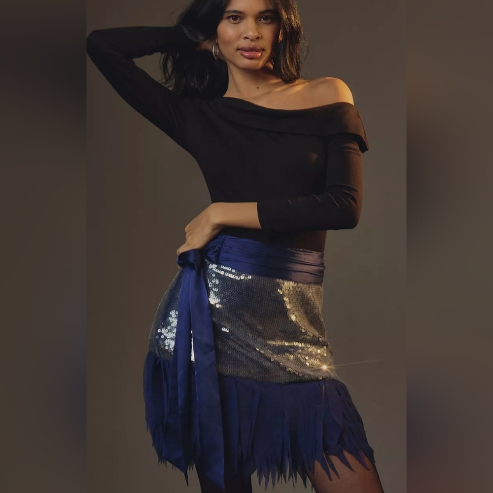 Anthropologie Sequin Fringe Festival Mini Skirt - Picture 1 of 13